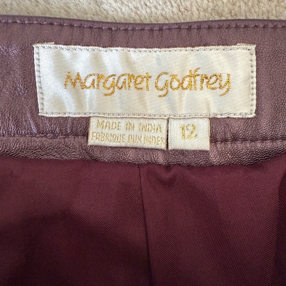 VTG 100% Leather Pants | 90s High Waist Biker | Metallic Burgundy - Picture 4 of 13